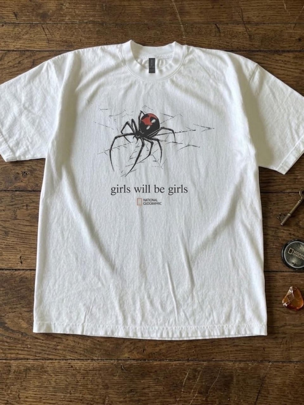 Gildan White Short-Sleeve Tee with Black Spider and Red Accent